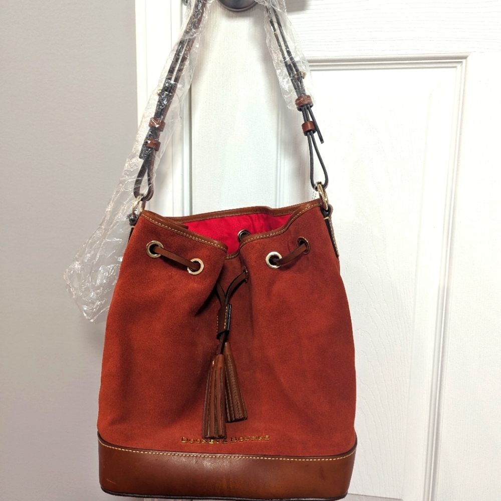 Dooney & Bourke Drawstring Bucket Bag Orange Suede Leather